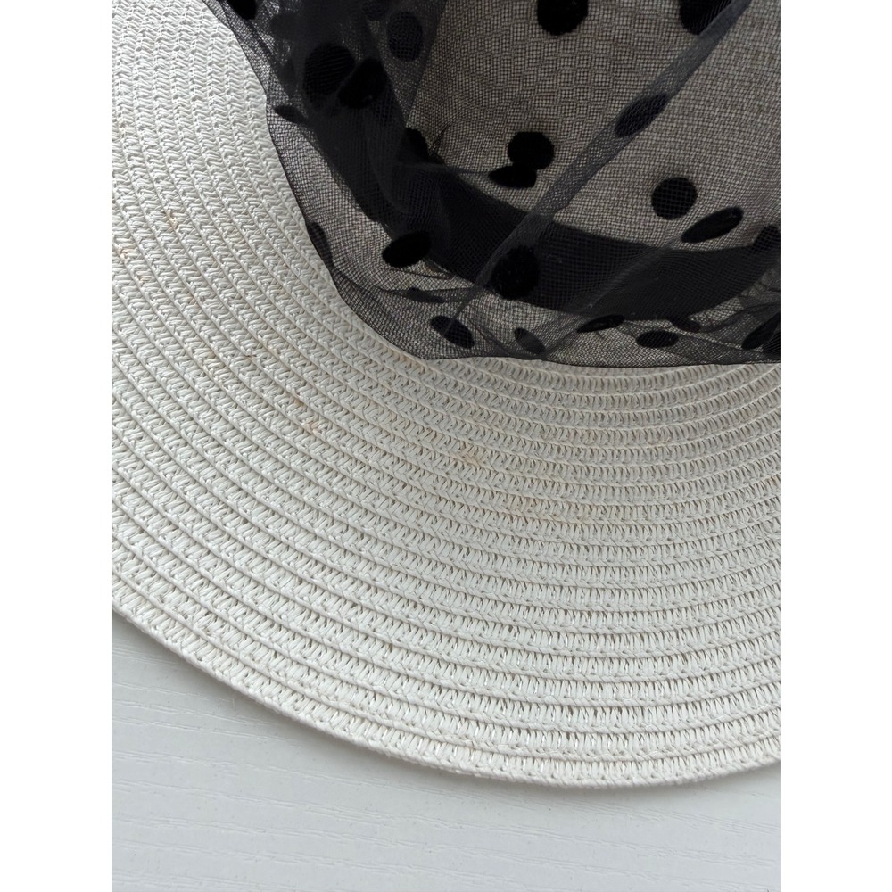 Beloved‎ Millinery White Polka Dot Veil Wide Brim Hat - Picture 7 of 11